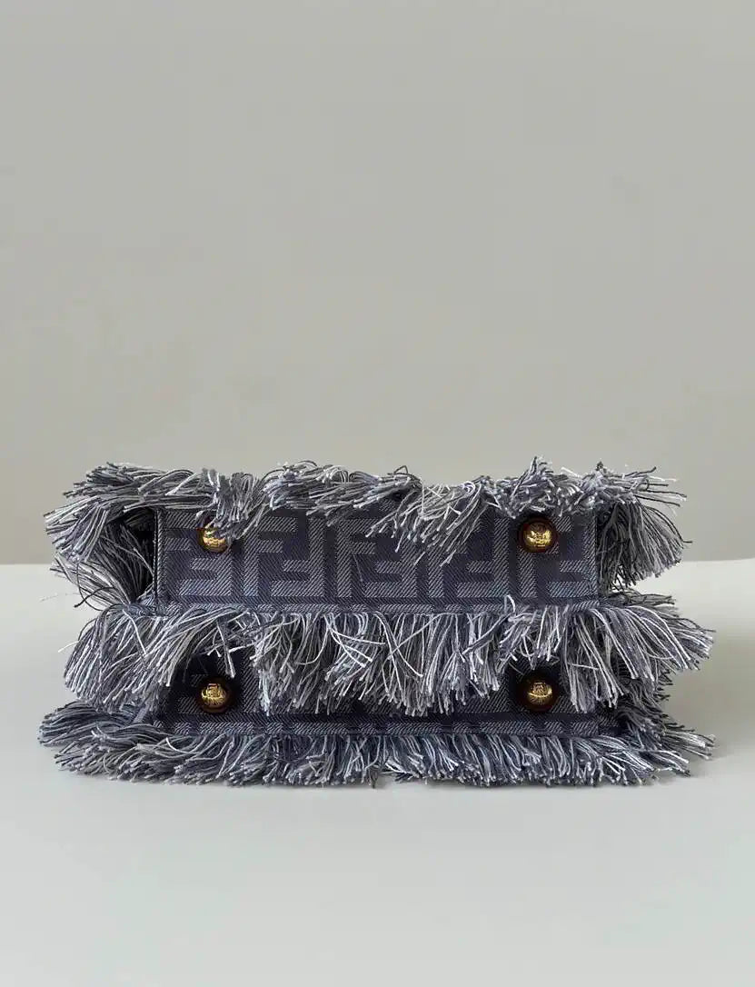 Fendi 8BN335 Peekaboo ISeeU Petite Blue denim-effect FF jacquard bag
