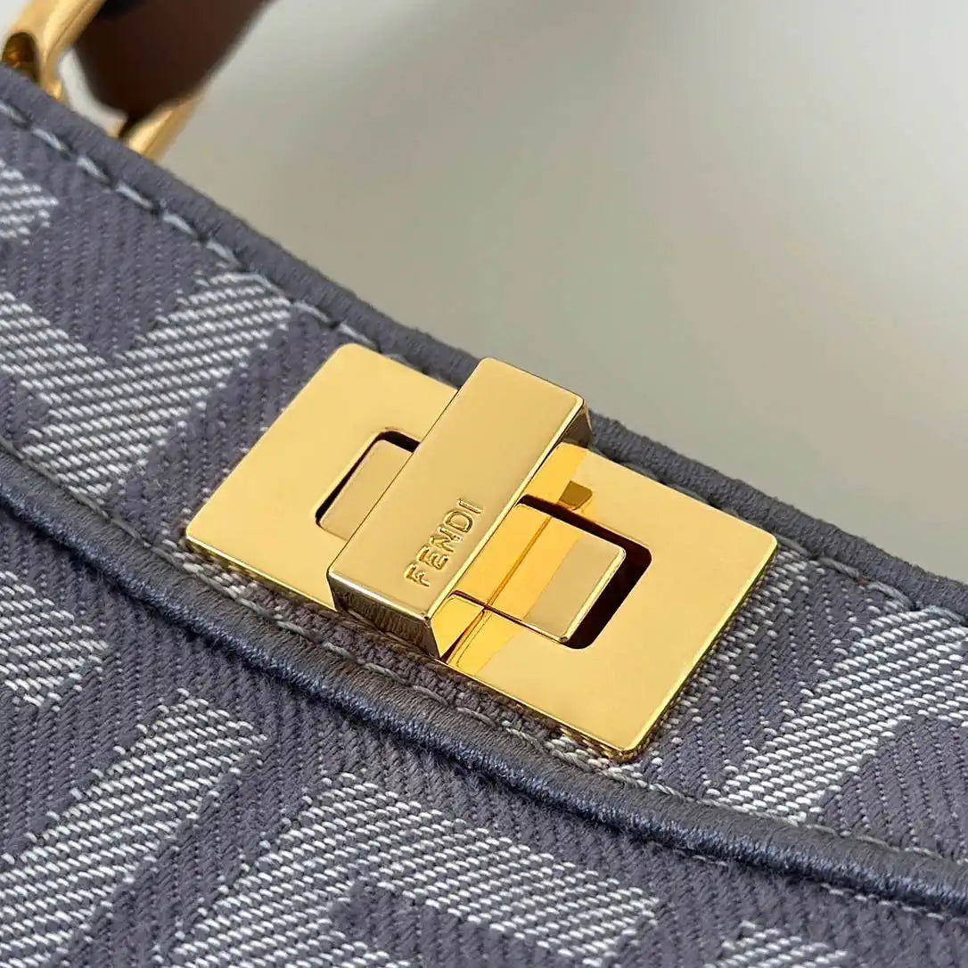 Fendi 8BN335 Peekaboo ISeeU Petite Blue denim-effect FF jacquard bag