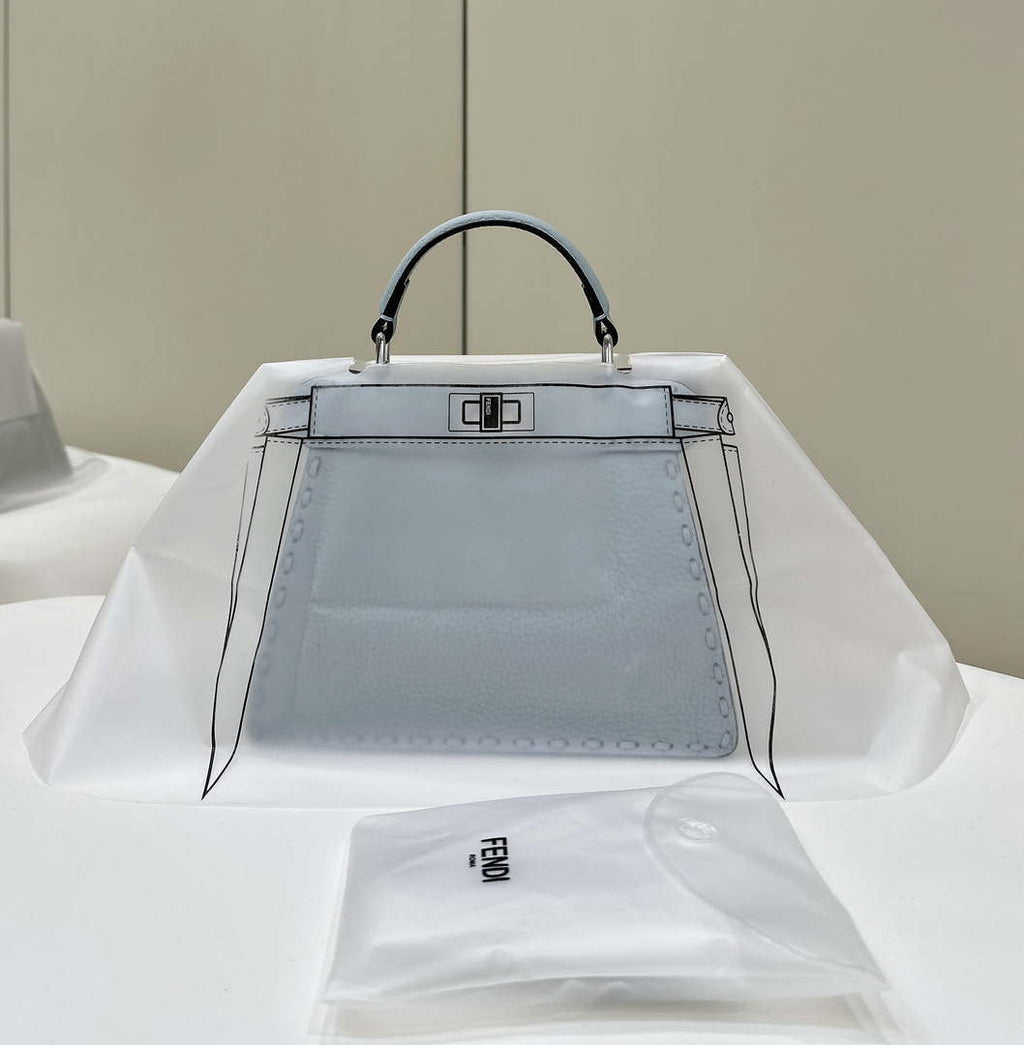 Fendi 8BN335 Peekaboo ISeeU Petite Blue Selleria bag with 306 hand-sewn topstitches 80133AS