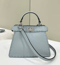 Fendi 8BN335 Peekaboo ISeeU Petite Blue Selleria bag with 306 hand-sewn topstitches 80133AS