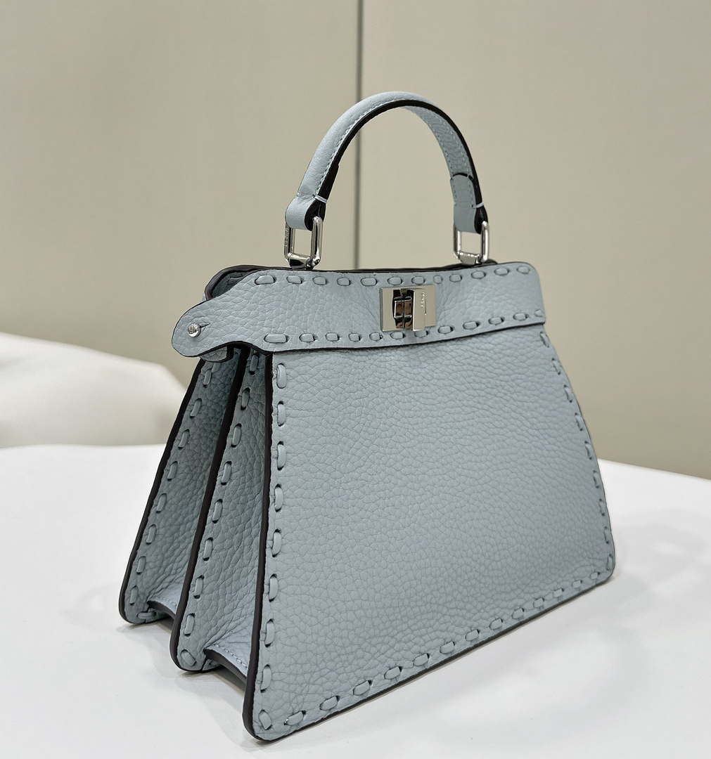 Fendi 8BN335 Peekaboo ISeeU Petite Blue Selleria bag with 306 hand-sewn topstitches 80133AS