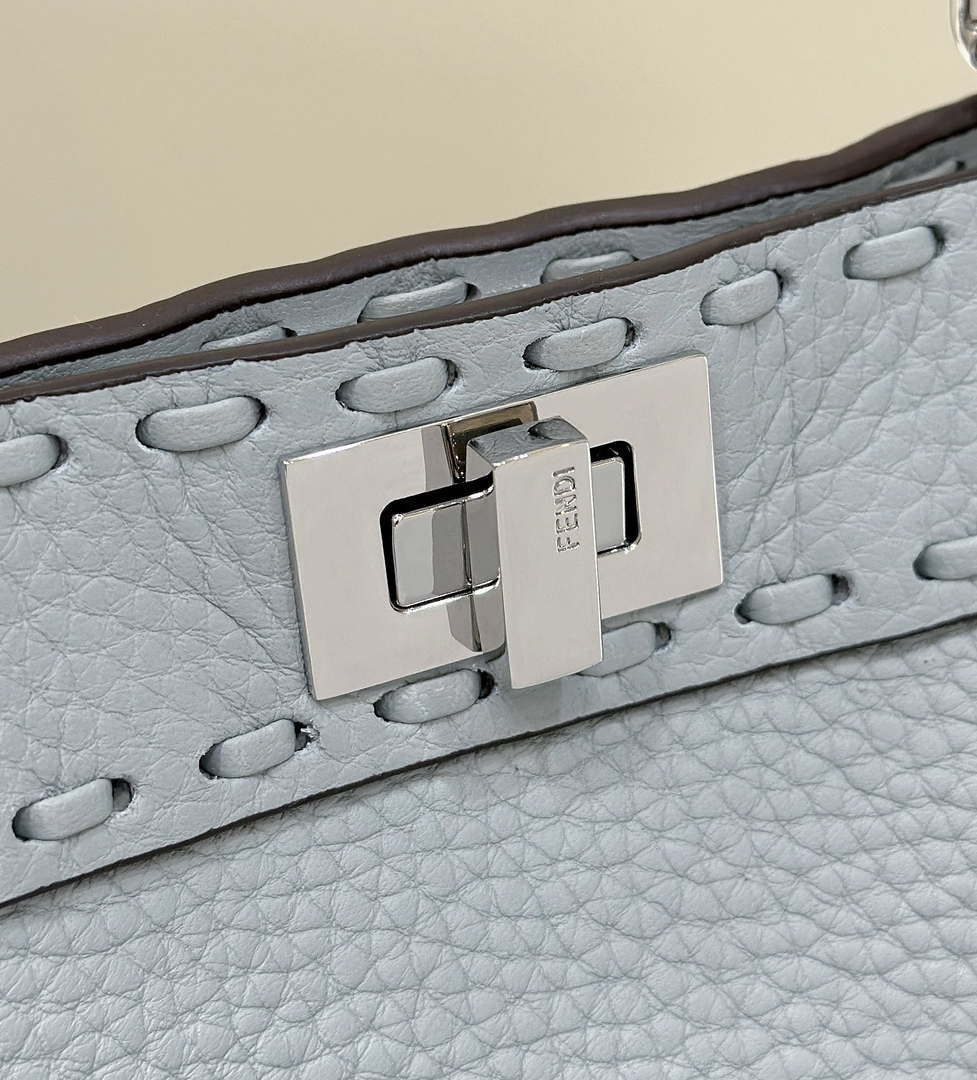 Fendi 8BN335 Peekaboo ISeeU Petite Blue Selleria bag with 306 hand-sewn topstitches 80133AS