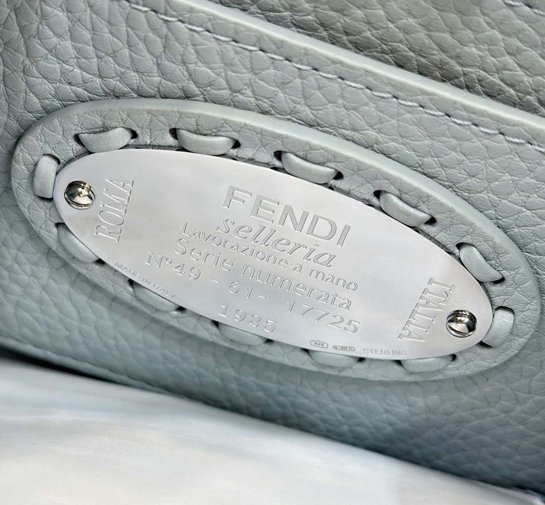 Fendi 8BN335 Peekaboo ISeeU Petite Blue Selleria bag with 306 hand-sewn topstitches 80133AS