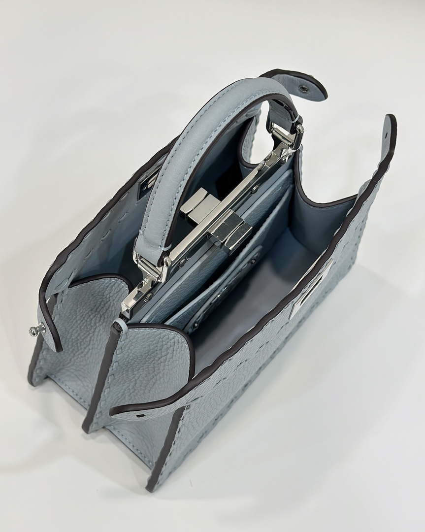 Fendi 8BN335 Peekaboo ISeeU Petite Blue Selleria bag with 306 hand-sewn topstitches 80133AS