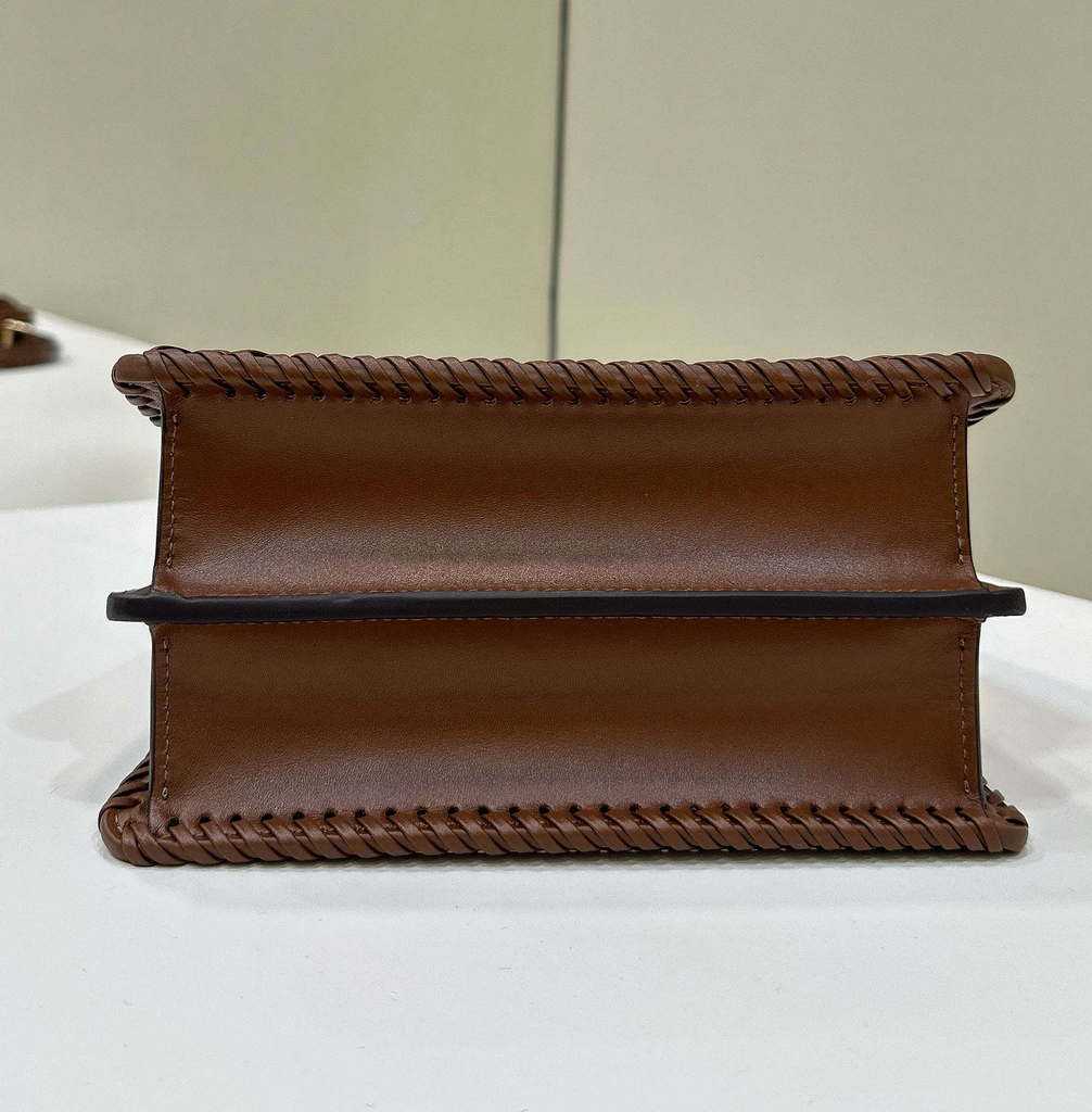 Fendi 8BN335 Peekaboo ISeeU Petite Caramel interlace leather bag 80138S