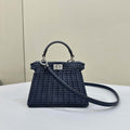 Fendi 8BN335 Peekaboo ISeeU Petite Dark Blue interlace leather bag 80138S - Default Title - View 1