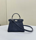 Fendi 8BN335 Peekaboo ISeeU Petite Dark Blue interlace leather bag 80138S