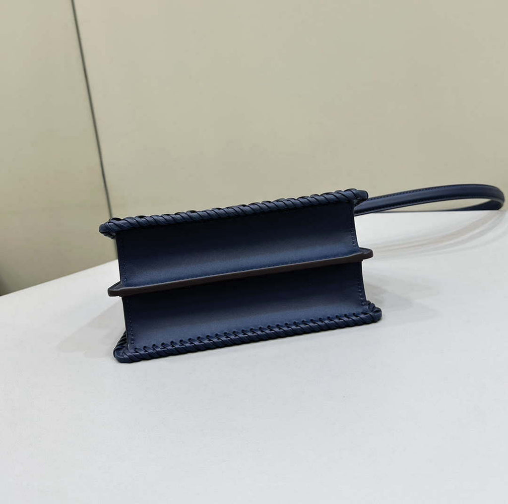 Fendi 8BN335 Peekaboo ISeeU Petite Dark Blue interlace leather bag 80138S