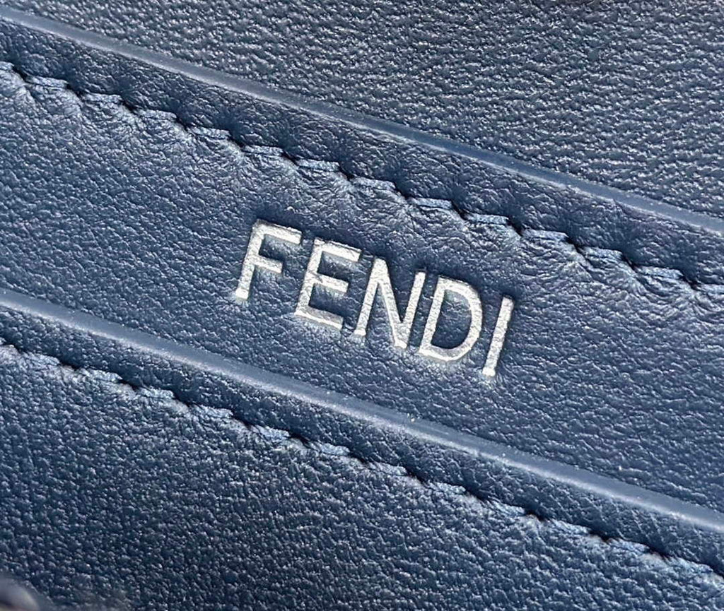 Fendi 8BN335 Peekaboo ISeeU Petite Dark Blue interlace leather bag 80138S
