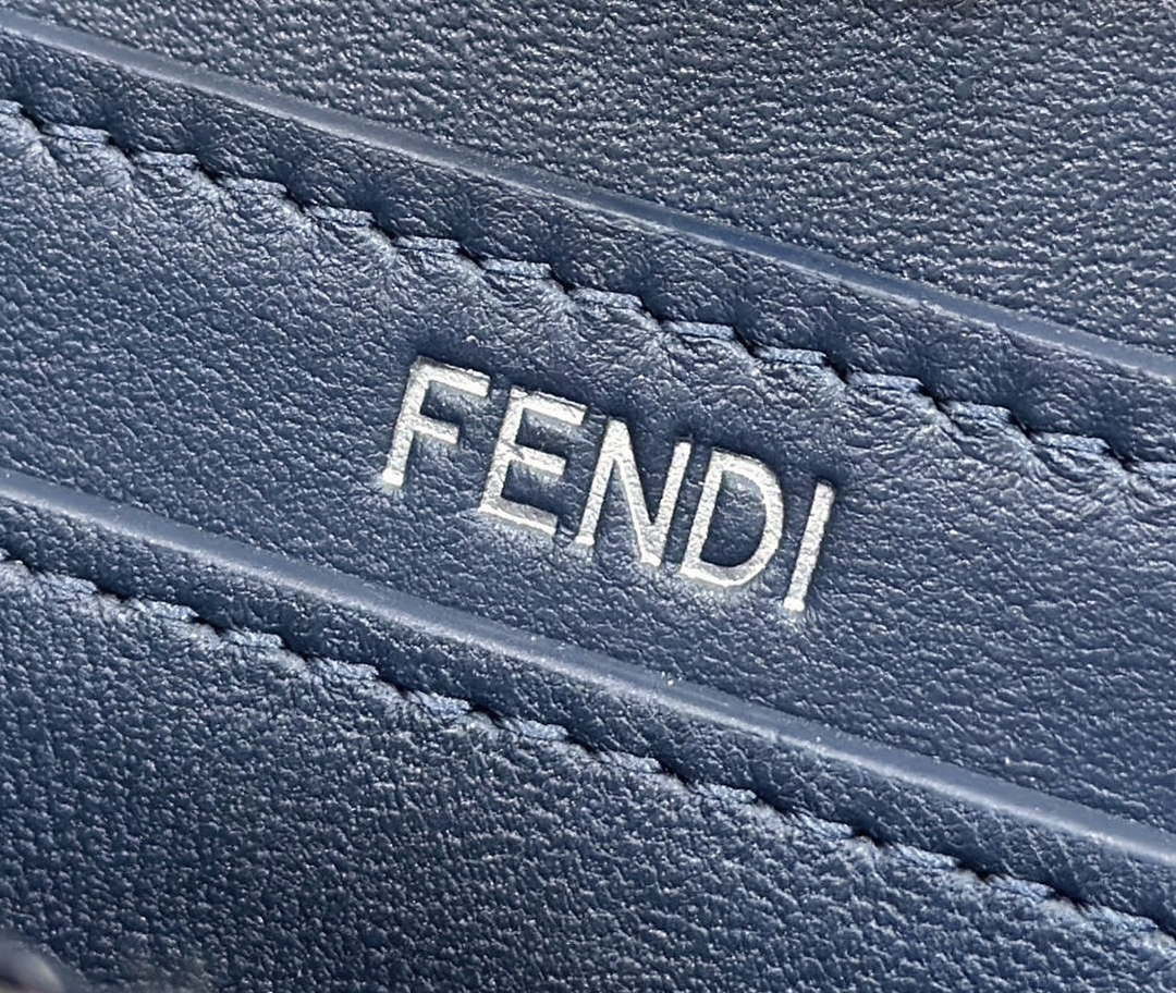 Fendi 8BN335 Peekaboo ISeeU Petite Dark Blue interlace leather bag 80138S
