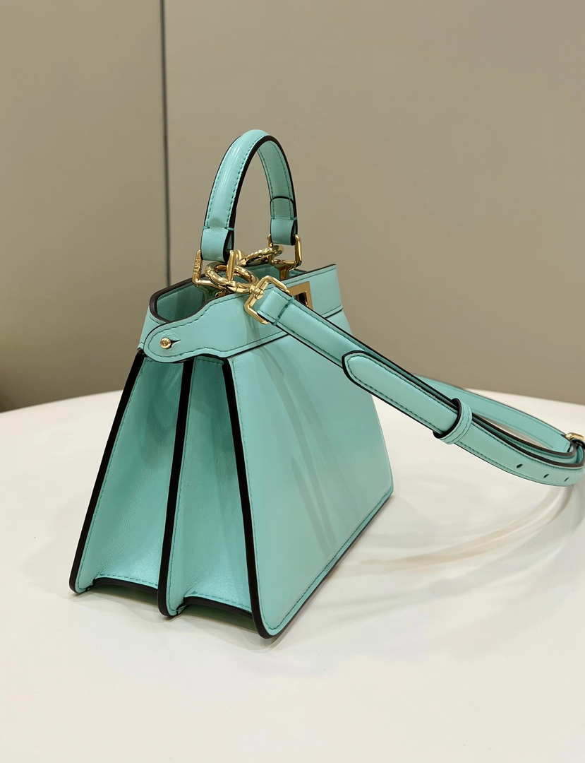 Fendi 8BN335 Peekaboo ISeeU Petite Lake Blue Padded Nappa Leather Bag