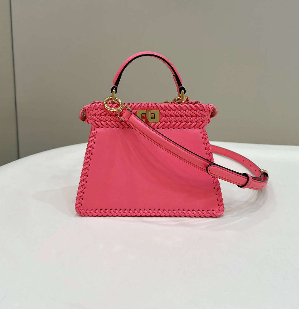 Fendi 8BN335 Peekaboo ISeeU Petite Pink interlace leather bag 80138S