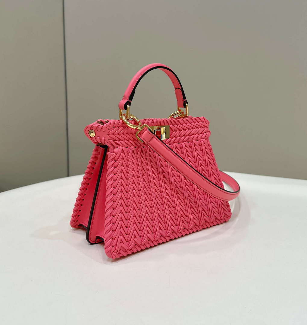 Fendi 8BN335 Peekaboo ISeeU Petite Pink interlace leather bag 80138S