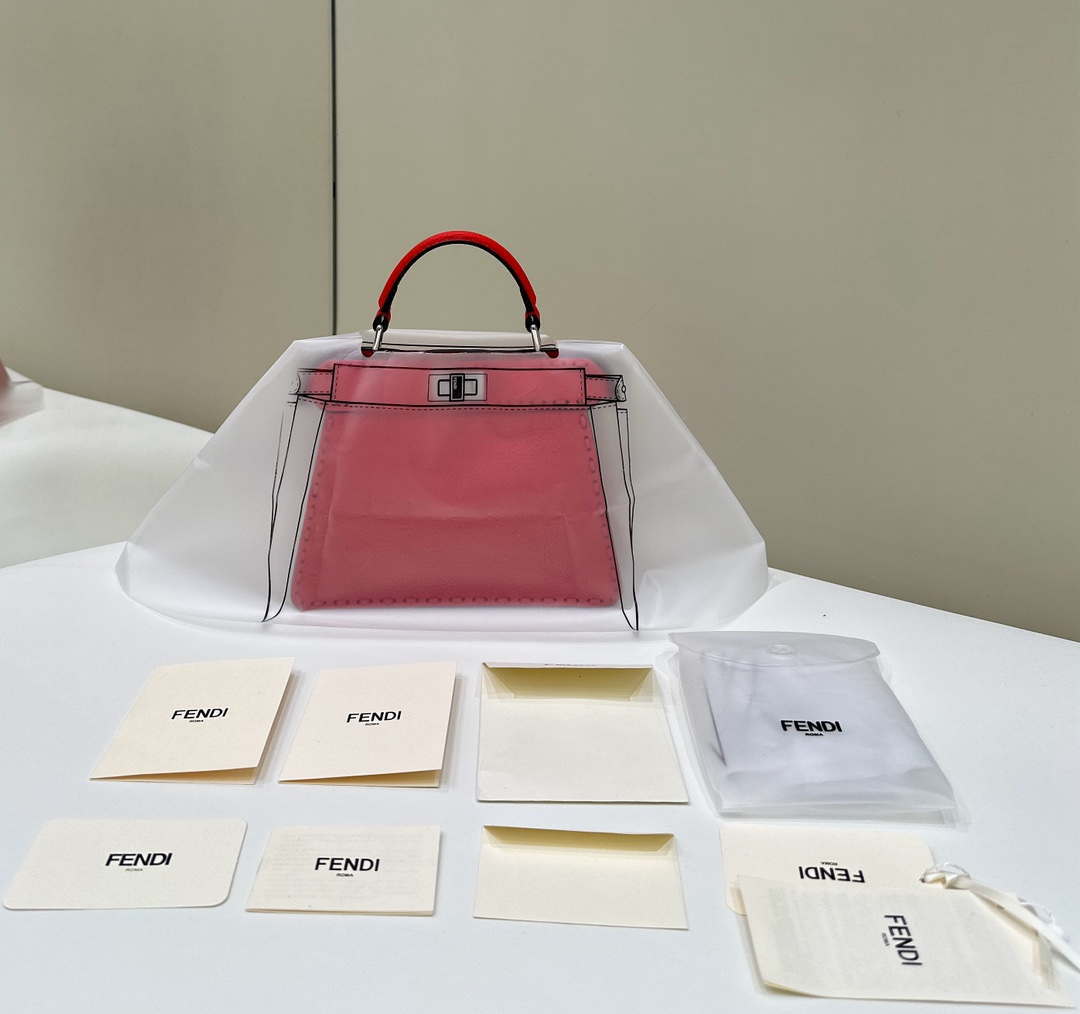Fendi 8BN335 Peekaboo ISeeU Petite Red Selleria bag with 306 hand-sewn topstitches 80133As