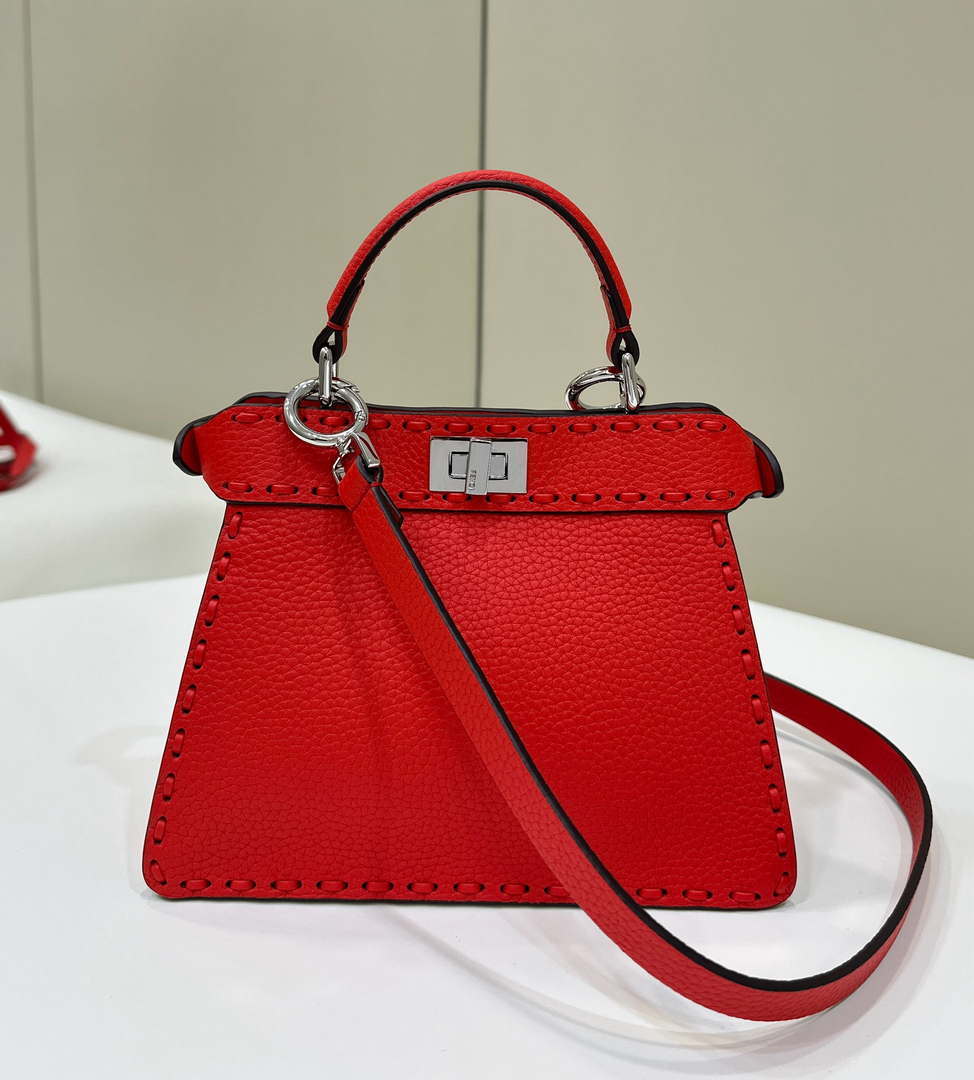 Fendi 8BN335 Peekaboo ISeeU Petite Red Selleria bag with 306 hand-sewn topstitches 80133As