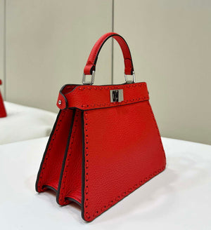 Fendi 8BN335 Peekaboo ISeeU Petite Red Selleria bag with 306 hand-sewn topstitches 80133As - Default Title - View 3