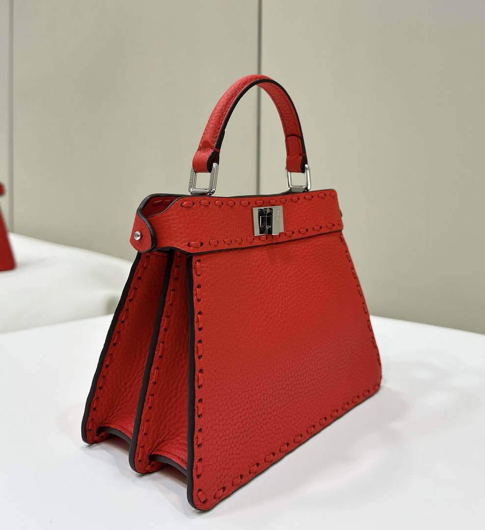 Fendi 8BN335 Peekaboo ISeeU Petite Red Selleria bag with 306 hand-sewn topstitches 80133As