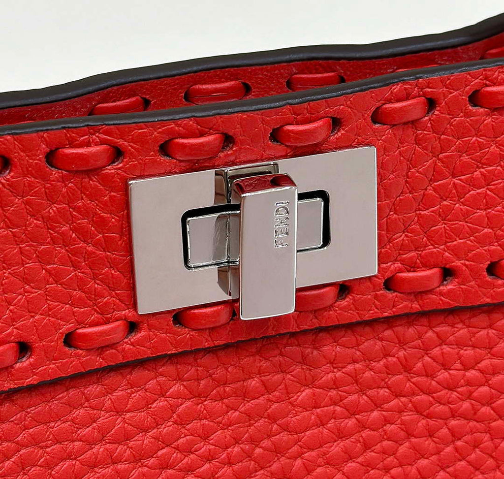 Fendi 8BN335 Peekaboo ISeeU Petite Red Selleria bag with 306 hand-sewn topstitches 80133As