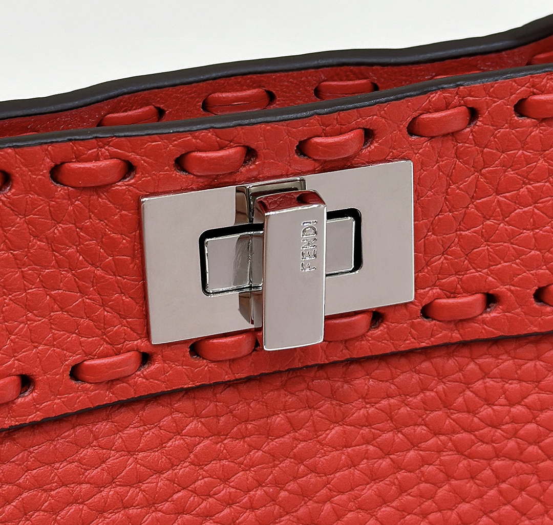 Fendi 8BN335 Peekaboo ISeeU Petite Red Selleria bag with 306 hand-sewn topstitches 80133As