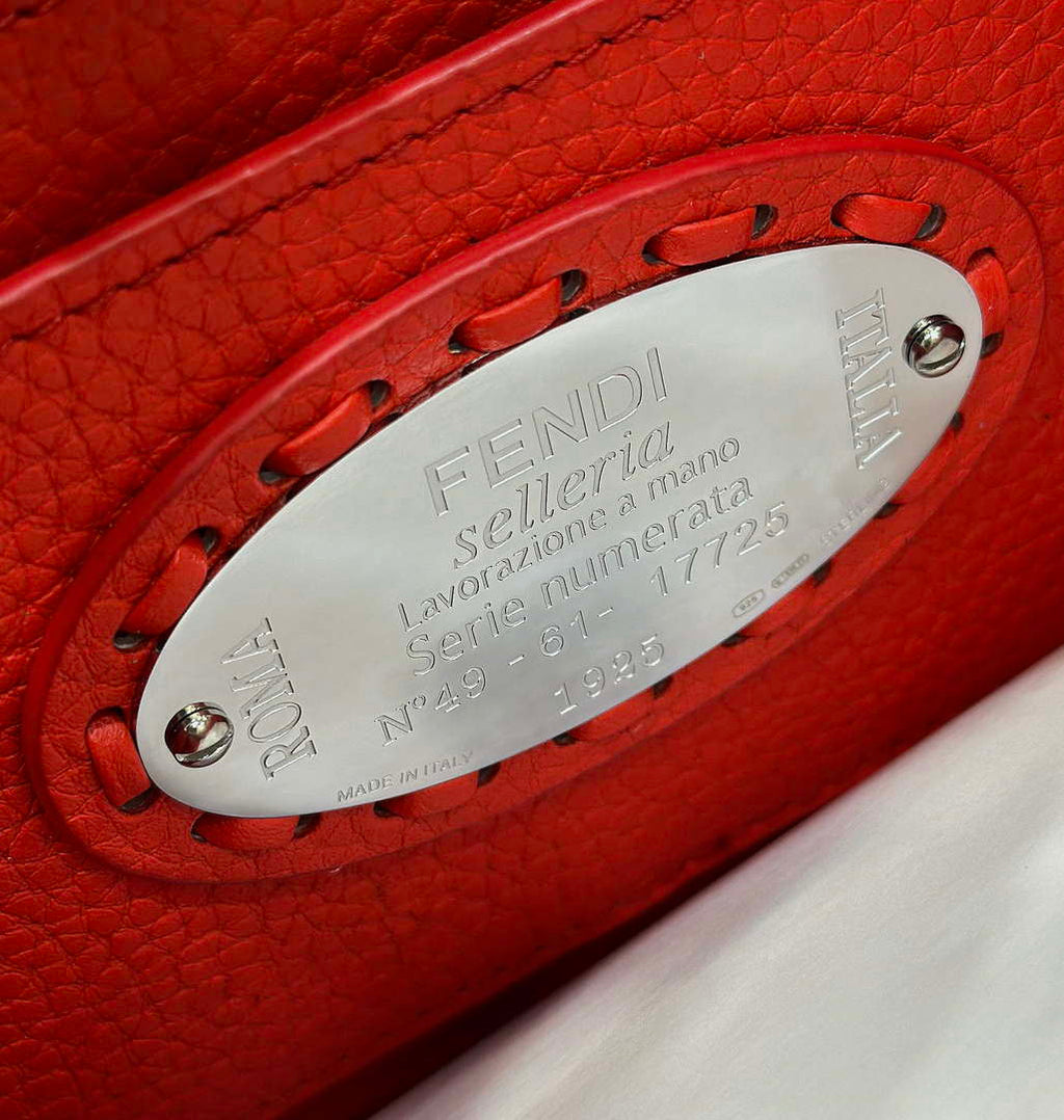 Fendi 8BN335 Peekaboo ISeeU Petite Red Selleria bag with 306 hand-sewn topstitches 80133As