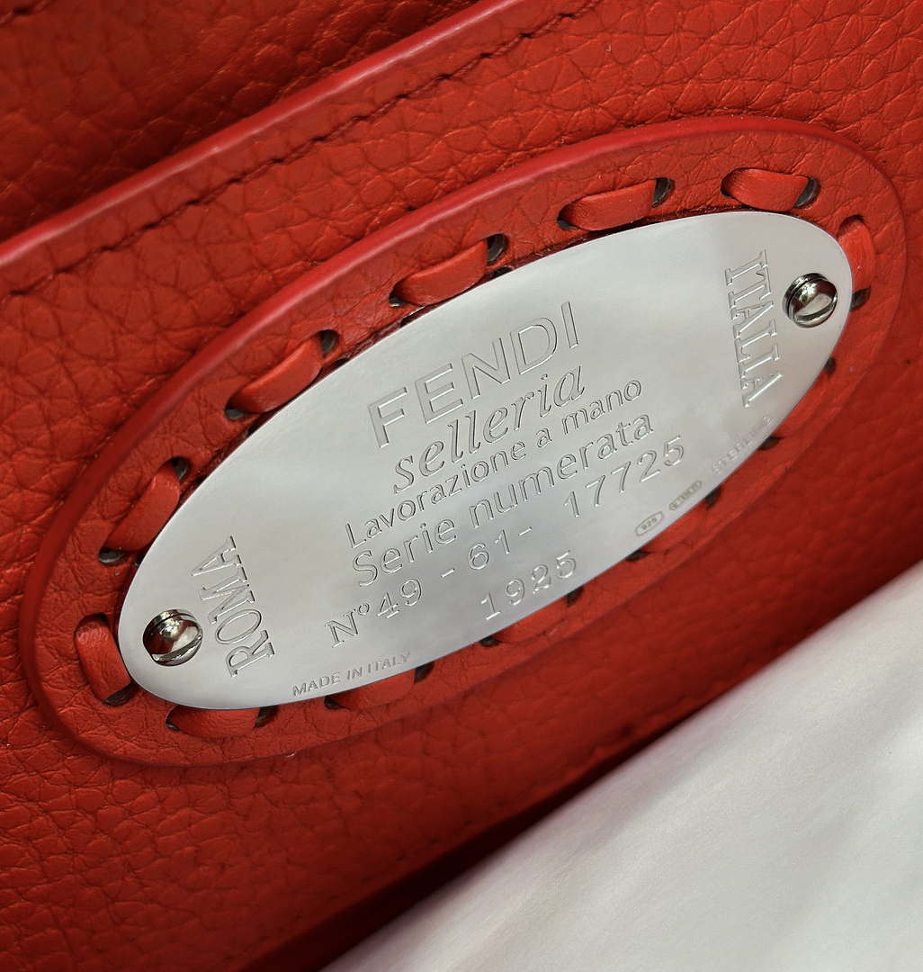 Fendi 8BN335 Peekaboo ISeeU Petite Red Selleria bag with 306 hand-sewn topstitches 80133As