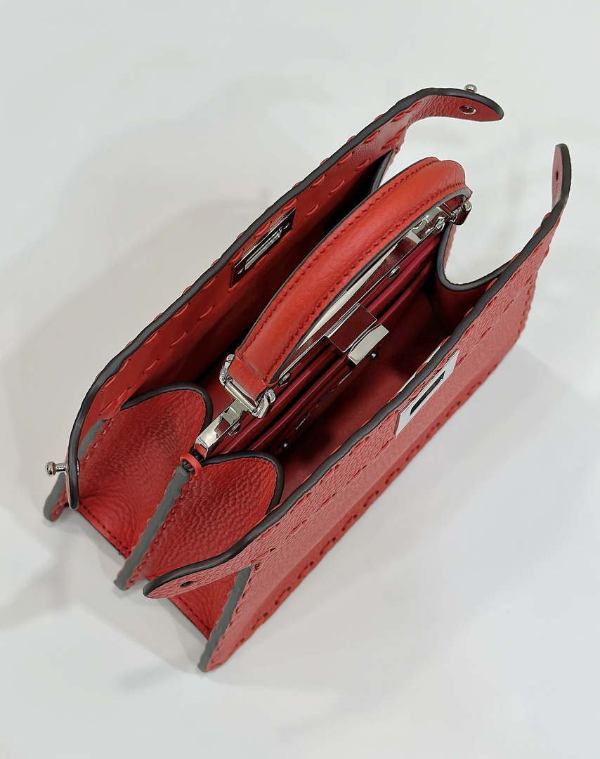 Fendi 8BN335 Peekaboo ISeeU Petite Red Selleria bag with 306 hand-sewn topstitches 80133As