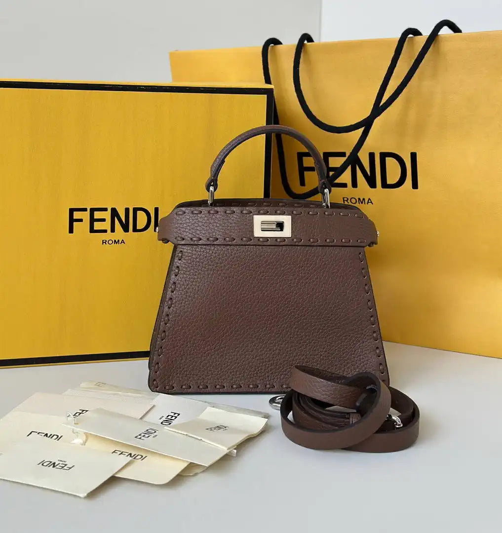 Fendi 8BN335 Peekaboo ISeeU Petite Selleria bag  80133As Dark Brown