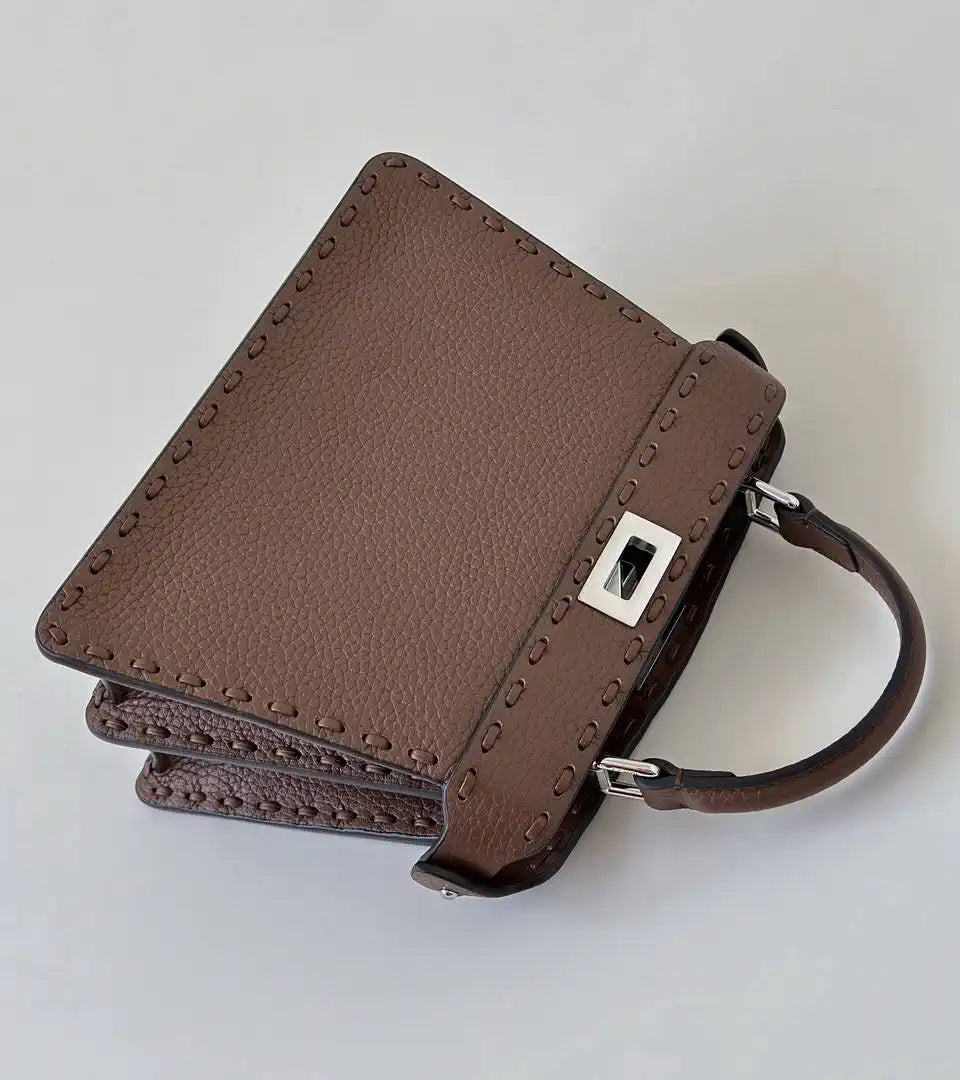 Fendi 8BN335 Peekaboo ISeeU Petite Selleria bag  80133As Dark Brown