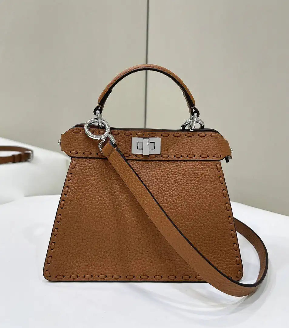 Fendi 8BN335 Peekaboo ISeeU Petite Selleria bag 80133As Caramel