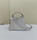 Fendi 8BN335 Peekaboo ISeeU Petite Silver Leather Bag with FF crystals Motif 8635