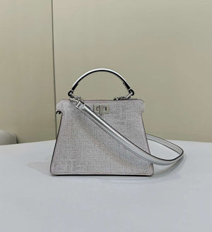 Fendi 8BN335 Peekaboo ISeeU Petite Silver Leather Bag with FF crystals Motif 8635 - Default Title - View 1
