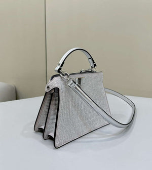 Fendi 8BN335 Peekaboo ISeeU Petite Silver Leather Bag with FF crystals Motif 8635 - Default Title - View 2