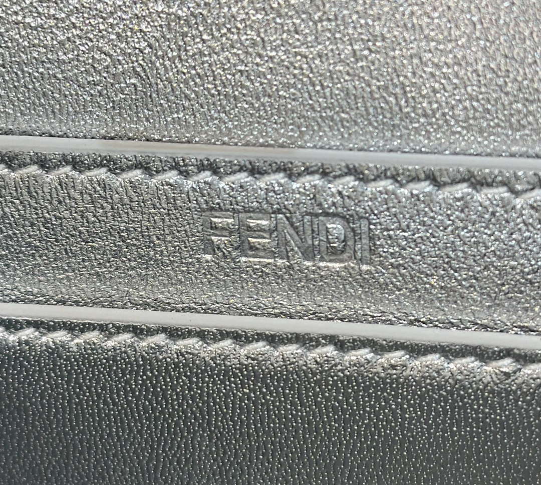 Fendi 8BN335 Peekaboo ISeeU Petite Silver Leather Bag with FF crystals Motif 8635