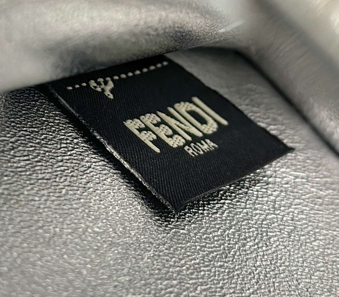 Fendi 8BN335 Peekaboo ISeeU Petite Silver Leather Bag with FF crystals Motif 8635