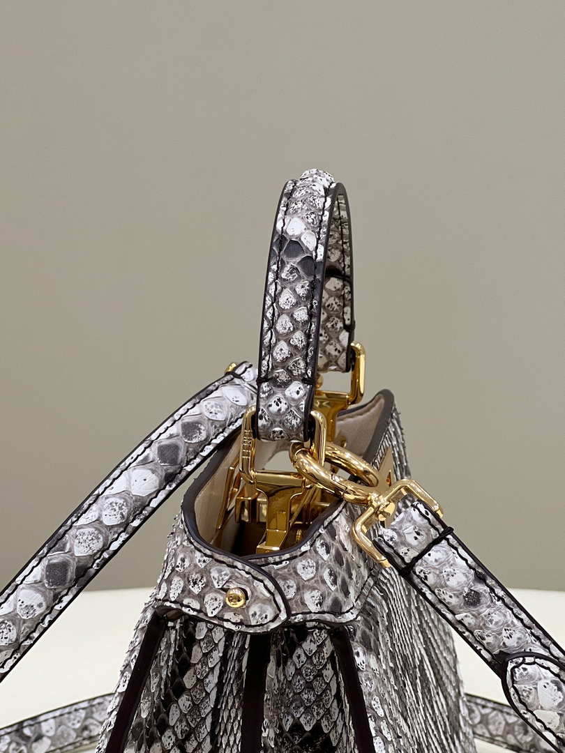 Fendi 8BN335 Peekaboo ISeeU Petite Snakeskin Gray Padded Nappa Leather Bag