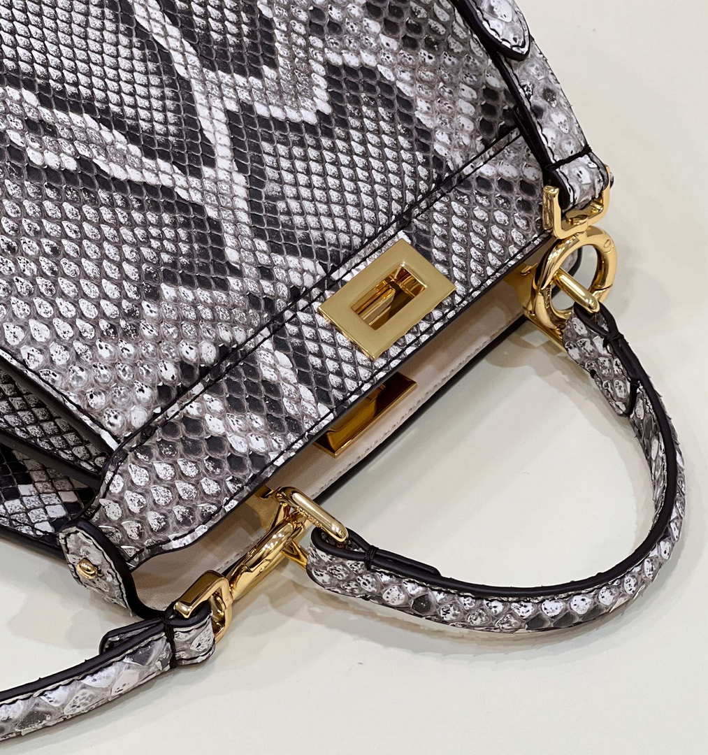Fendi 8BN335 Peekaboo ISeeU Petite Snakeskin Gray Padded Nappa Leather Bag