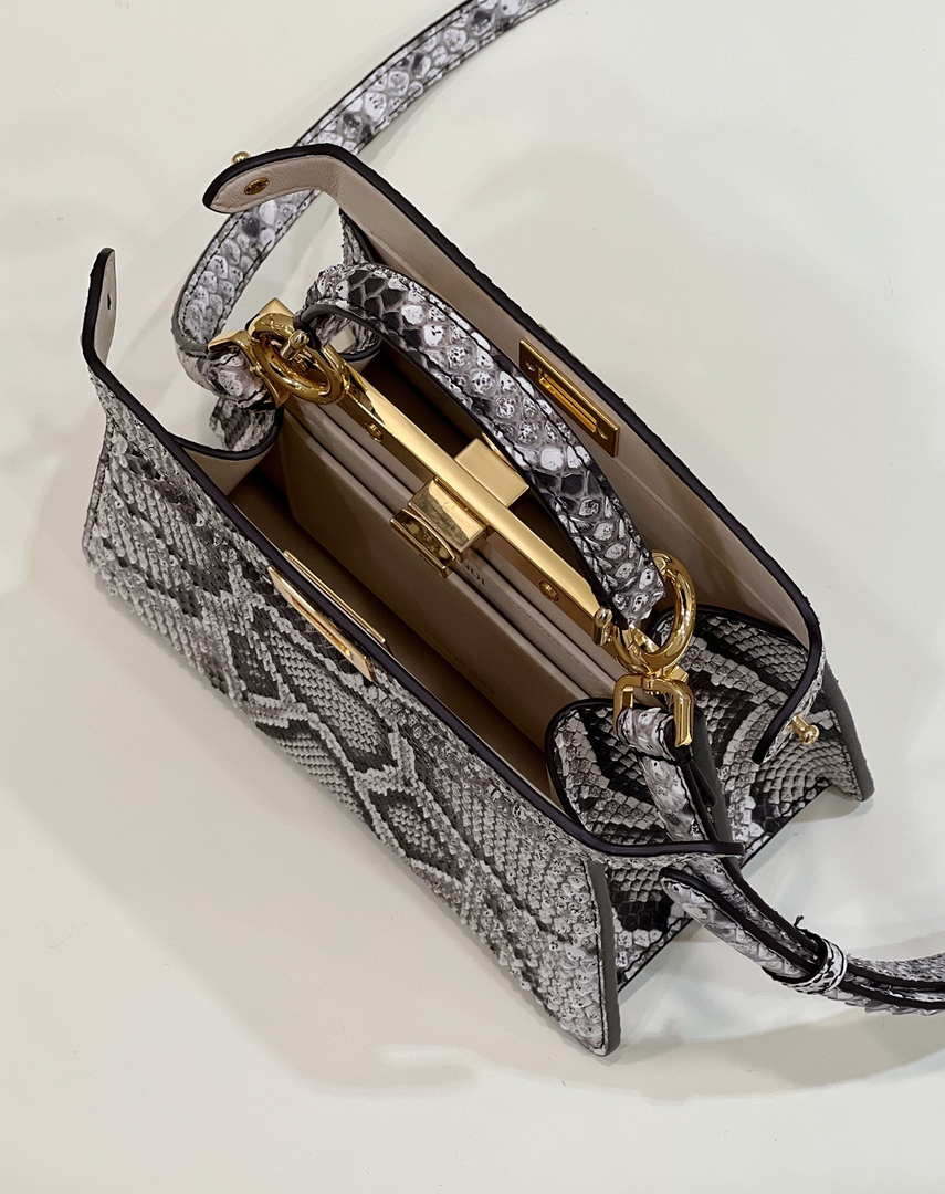 Fendi 8BN335 Peekaboo ISeeU Petite Snakeskin Gray Padded Nappa Leather Bag