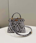 Fendi 8BN335 Peekaboo ISeeU Petite Snakeskin Gray Padded Nappa Leather Bag