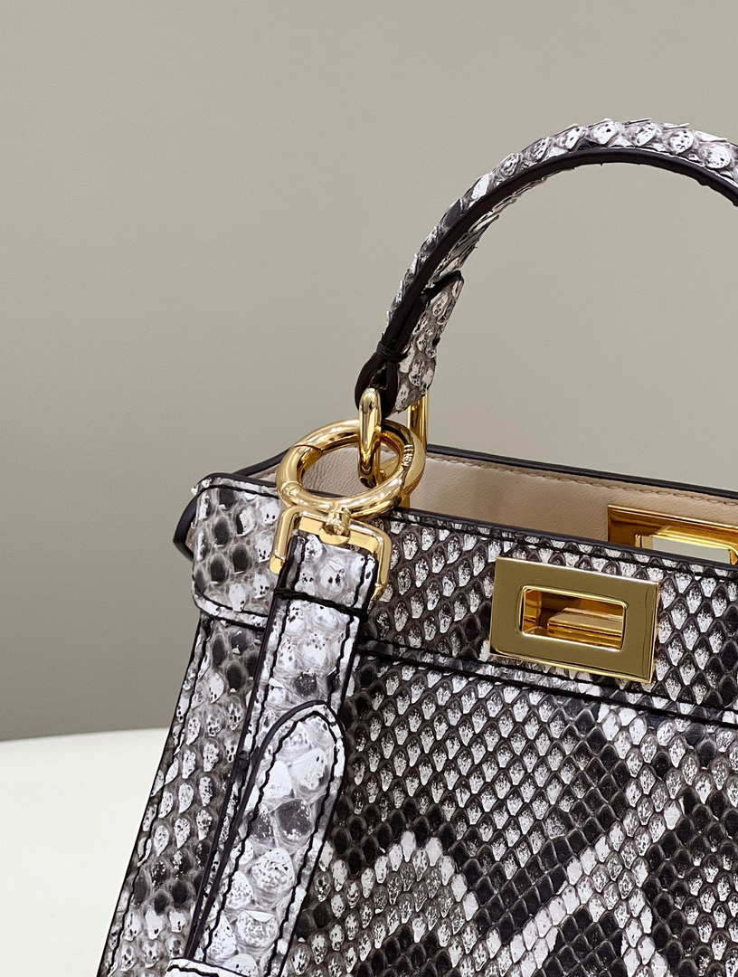 Fendi 8BN335 Peekaboo ISeeU Petite Snakeskin Gray Padded Nappa Leather Bag