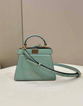 Fendi 8BN335 Peekaboo ISeeU Petite Turquoise Padded Nappa Leather Bag