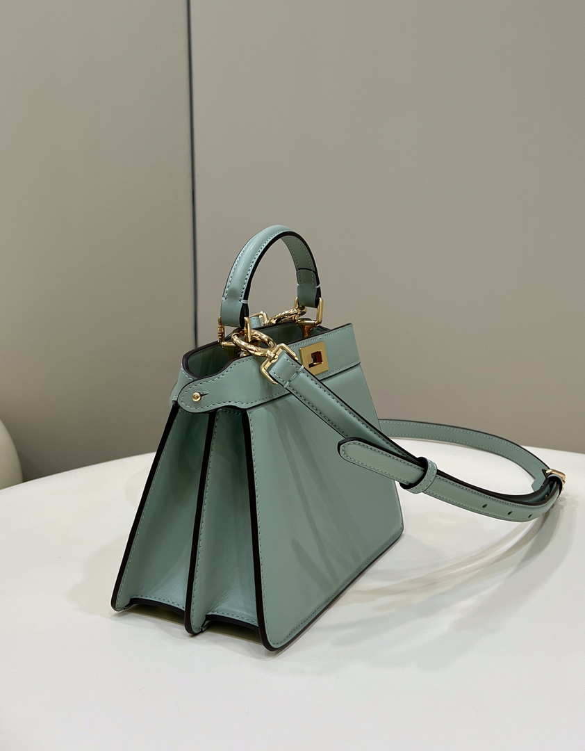 Fendi 8BN335 Peekaboo ISeeU Petite Turquoise Padded Nappa Leather Bag