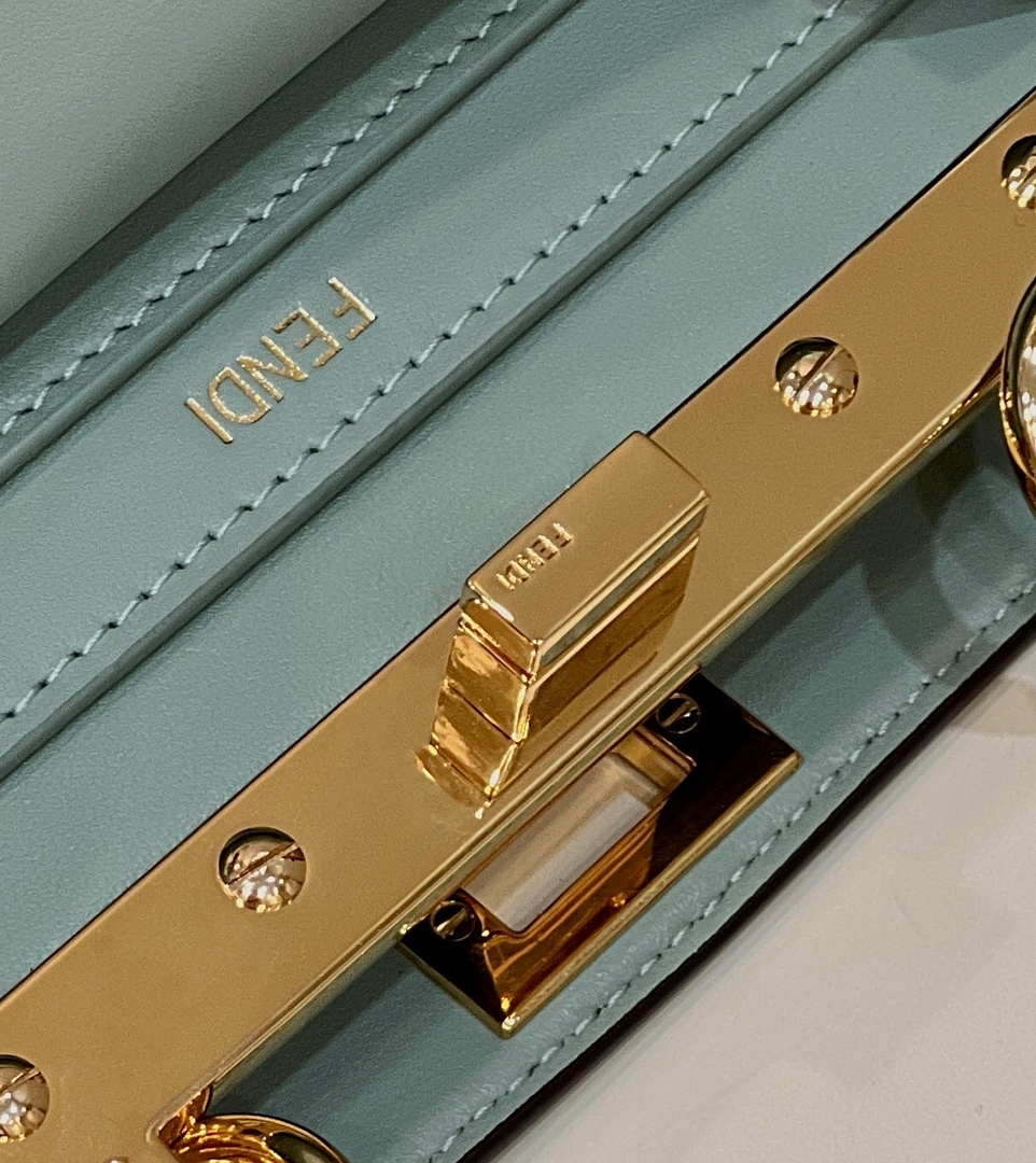Fendi 8BN335 Peekaboo ISeeU Petite Turquoise Padded Nappa Leather Bag - Default Title - View 7