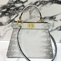 Fendi 8BN335 Peekaboo ISeeU Petite White and Gray Lizard Skin Leather Bag 66802 - Default Title - View 1