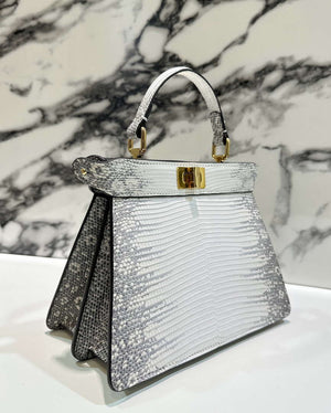 Fendi 8BN335 Peekaboo ISeeU Petite White and Gray Lizard Skin Leather Bag 66802 - Default Title - View 2