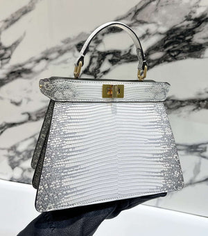 Fendi 8BN335 Peekaboo ISeeU Petite White and Gray Lizard Skin Leather Bag 66802 - Default Title - View 3