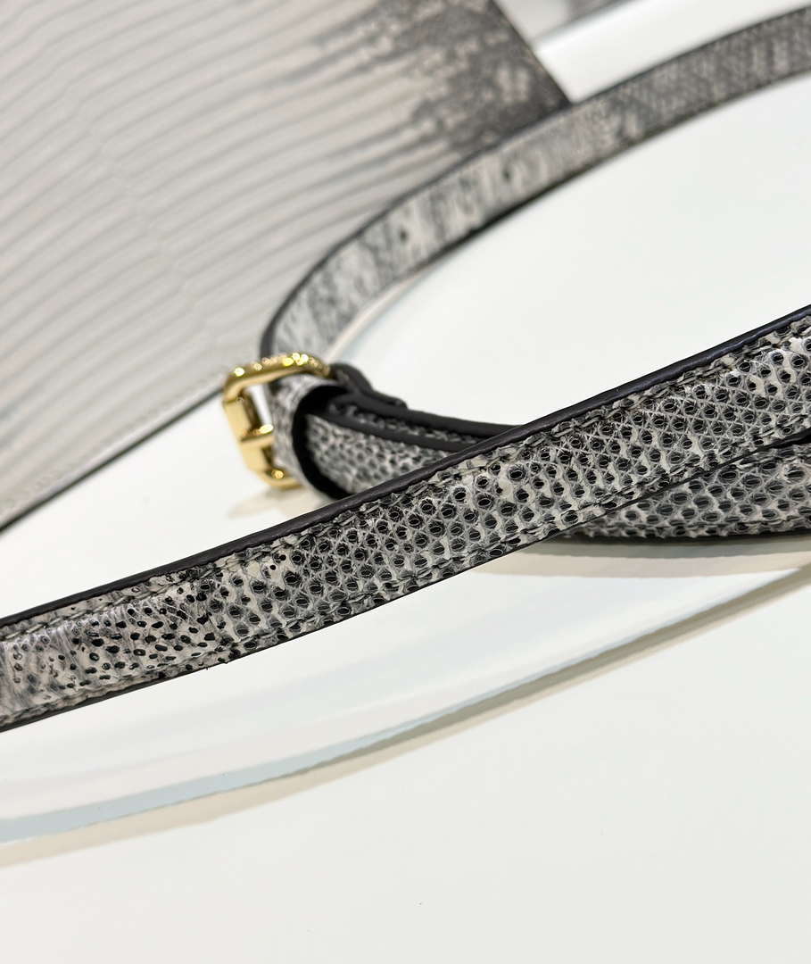 Fendi 8BN335 Peekaboo ISeeU Petite White and Gray Lizard Skin Leather Bag 66802