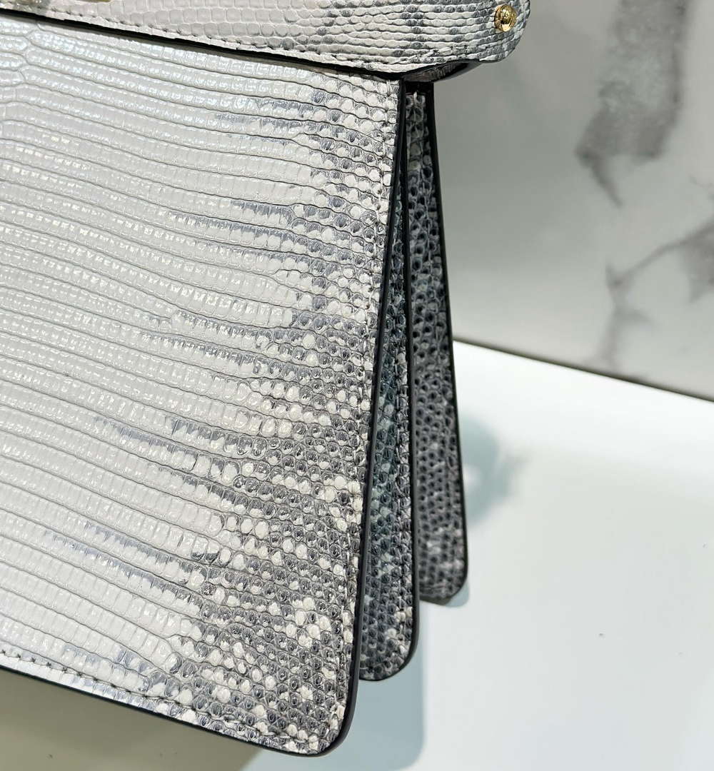 Fendi 8BN335 Peekaboo ISeeU Petite White and Gray Lizard Skin Leather Bag 66802