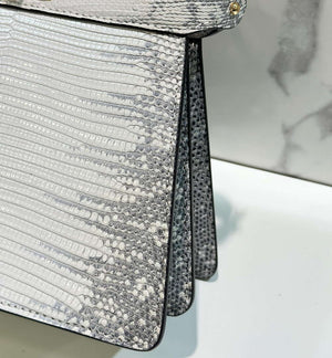 Fendi 8BN335 Peekaboo ISeeU Petite White and Gray Lizard Skin Leather Bag 66802 - Default Title - View 9