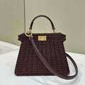 Fendi 8BN335 Peekaboo ISeeU Petite Wine Red  interlace leather bag 80138S - Default Title - View 1