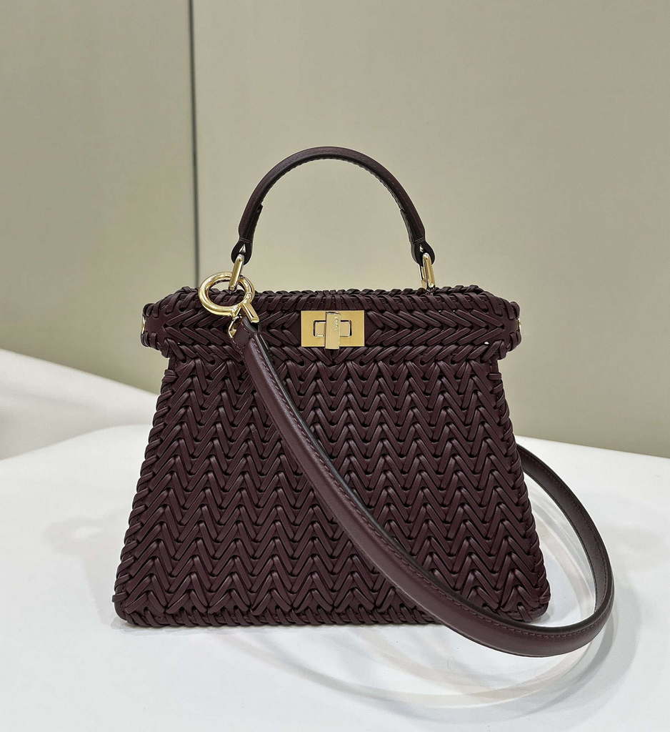 Fendi 8BN335 Peekaboo ISeeU Petite Wine Red  interlace leather bag 80138S